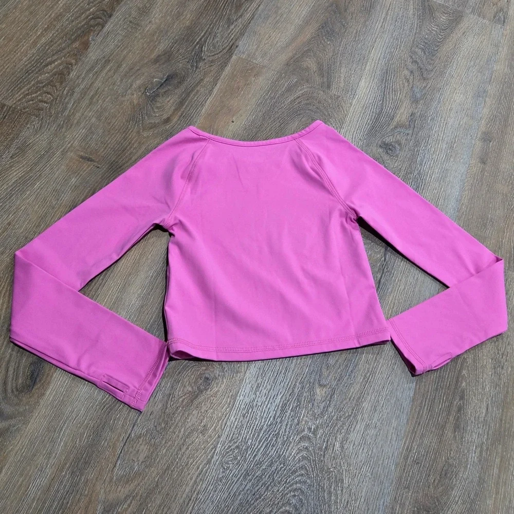 The Childrens Place Girls Pink Active Long Sleeve Crop Top Thumbholes Size 5/6 S